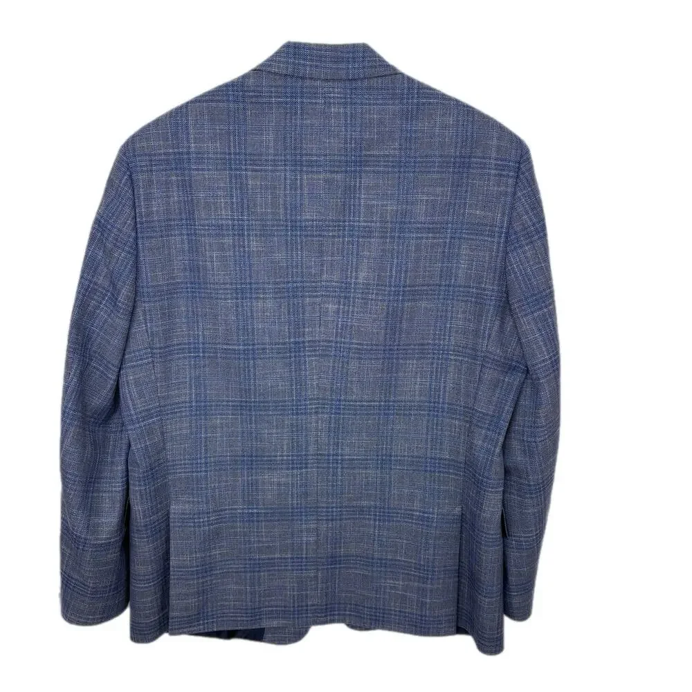 Saks Fifth Avenue Blue Plaid Sport Coat 2 Button Suit Jacket - Men's 44R